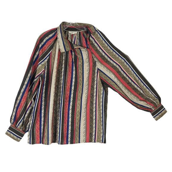 Evan Picone Tops - NWOT EVAN PICONE Top 14 Vintage Stripe Jacquard Asymmetric-Button-Collar Ruched